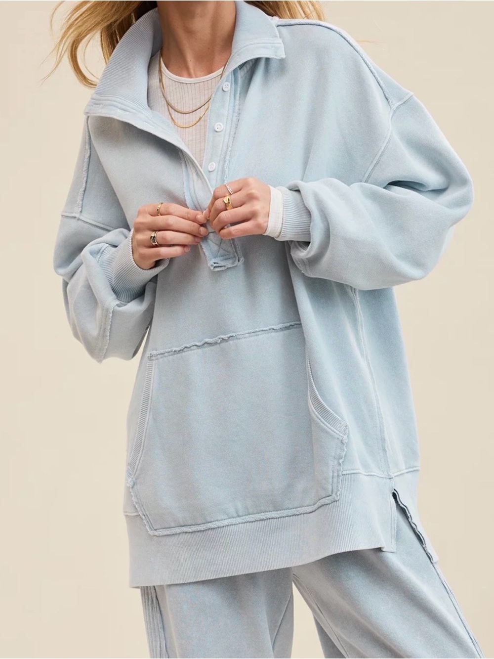 Aerie Vintage Popover Polo Oversized Sweatshirt in “Cloud Wash” XS oversized